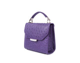 Plum ostrich leather mini Steffany tote with silver-tone hardware, top handle, and elegant structured design.