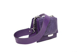 Plum mini Jackie O shoulder bag in textured ostrich and calf leather with silver hardware and a chic chain strap.
