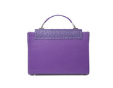 Plum ostrich leather Steffany tote featuring a structured design, silver-tone hardware, and a chic top handle.