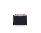 Powder pink and navy textured leather Jackie O shoulder bag with a rainbow python flap and silver chain strap.