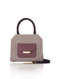 Powder pink and rose box calf leather mini Sharon tote with bordeaux handles, gold-tone hardware, and a chic front pocket.