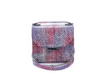 Red and purple meshed water snake mini Steffany tote with silver-tone chain, designer logo plaque, and structured compact design.