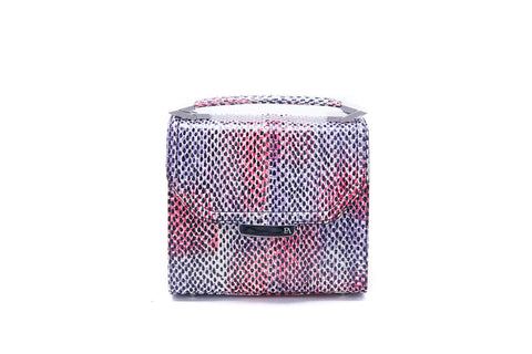 Mini Steffany tote in red and purple meshed water snake leather with a designer logo plaque and silver-tone hardware.