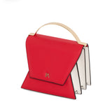 Rouge red and cream Napa leather mini Nova top handle bag with gold-tone hardware and structured accordion design.