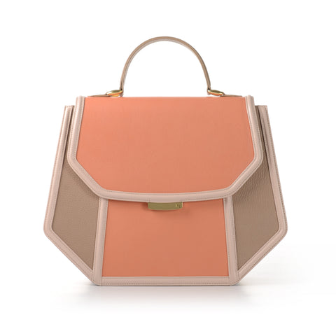 Structured salmon and nude calf leather Anabella tote with a gold-tone logo plaque and elegant top handle.