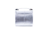 Mini Steffany tote in metallic silver water snake leather with a structured silhouette and elegant silver-tone hardware.