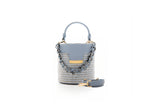 Structured Leather Baby Blue Raffia Elena Vanity Bag