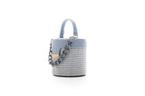 Structured Leather Baby Blue Raffia Elena Vanity Bag