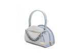 Structured Leather Baby Blue Raffia Jenna Taco Bag
