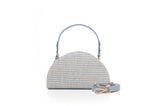 Structured Leather Baby Blue Raffia Jenna Taco Bag