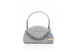Structured Leather Baby Blue Raffia Jenna Taco Bag