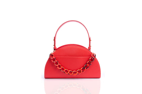 Structured Leather Coral Red Jenna Taco Bag