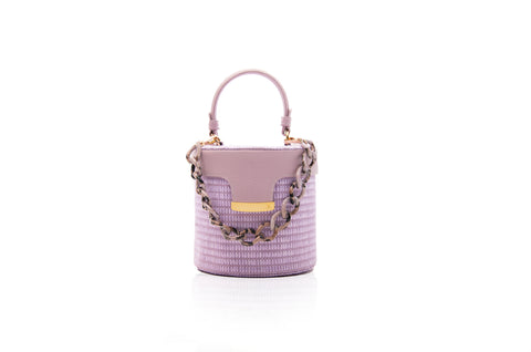 Structured Leather Light Purple Raffia Elena Vanity Bag