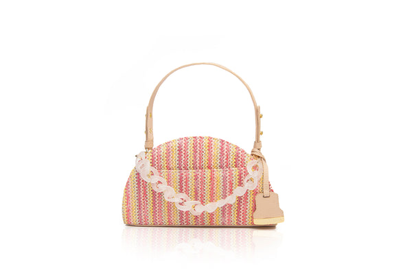 Structured Leather Multi-Color Raffia Jenna Taco Bag
