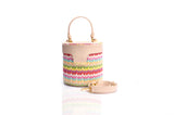Structured Leather Multi-color Raffia Elena Vanity Bag