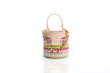 Structured Leather Multi-color Raffia Elena Vanity Bag