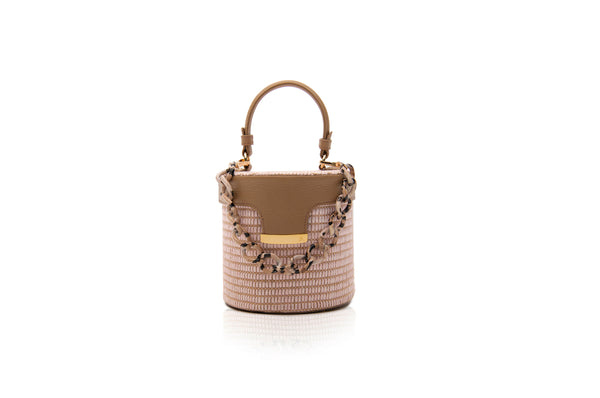 Structured Leather Nude Raffia Elena Vanity Bag