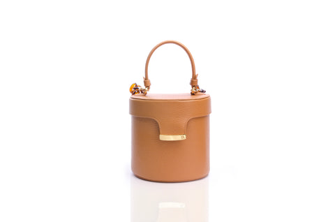 Structured Leather Tan Elena Vanity Bag