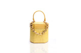Structured Leather Yellow Raffia Elena Vanity Bag