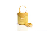 Structured Leather Yellow Raffia Elena Vanity Bag