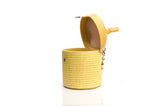 Structured Leather Yellow Raffia Elena Vanity Bag