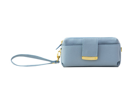 Textured Italian Leather Baby Blue Gigi Pouchette