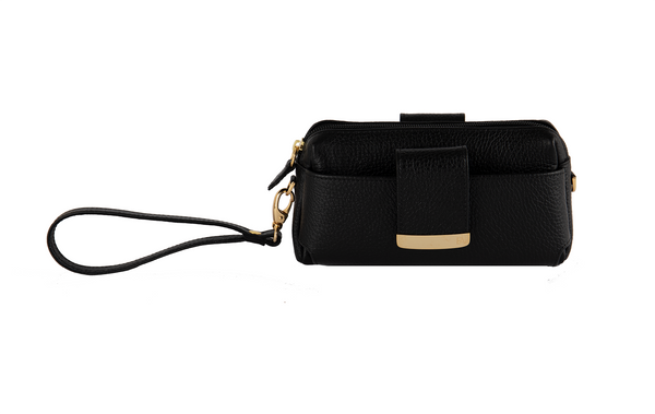 Textured Italian Leather Black Gigi Pouchette