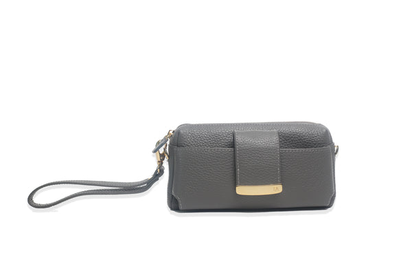 Textured Italian Leather Gray Gigi Pouchette