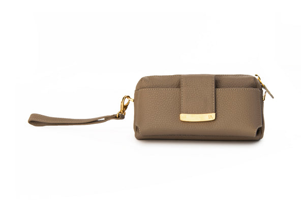 Textured Italian Leather Greige Gigi Pouchette