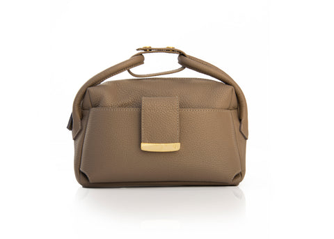 Textured Italian Leather Greige Gigi Tote Handbag