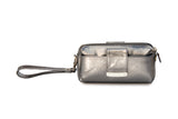 Textured Italian Leather Silver Gigi Pouchette