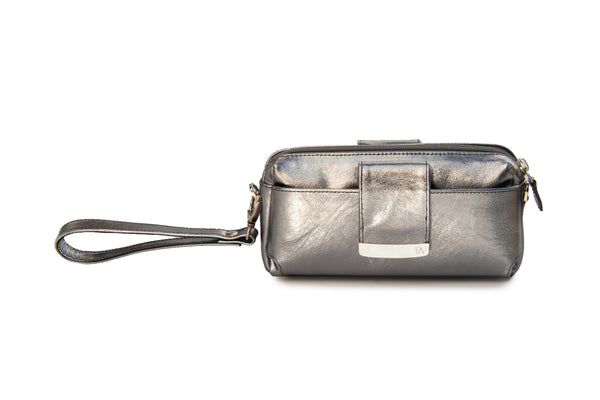 Textured Italian Leather Silver Gigi Pouchette