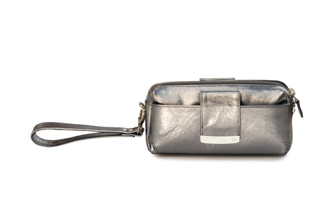 Textured Italian Leather Silver Gigi Pouchette