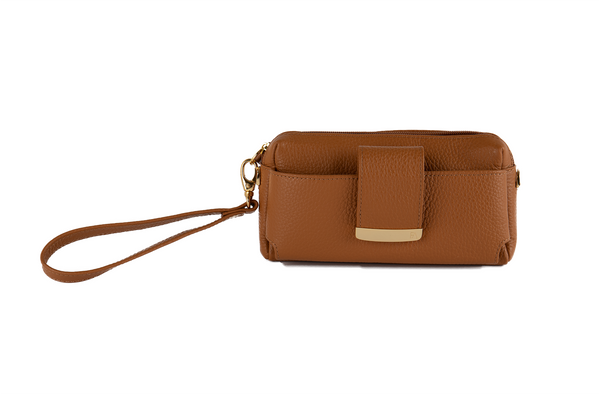 Textured Italian Leather Tan Gigi Pouchette