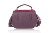 Bordeaux mini Anabella bag in textured calf leather and water snake skin with side tassels and gold-tone hardware.