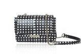 Mini Jackie O shoulder bag in monochrome water snake leather with a silver chain strap and designer logo plaque.