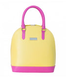 Bright yellow and pink textured leather Stella tote bag with silver-tone hardware and a chic structured design.