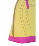 Bright yellow and pink textured calf leather tote with silver-tone pointed studs and a zip-fastening top.
